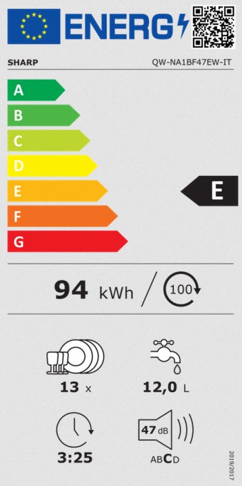 Sharp QW-NA1BF47EW Lavastoviglie a libera installazione cm. 60 - 13 coperti - bianco