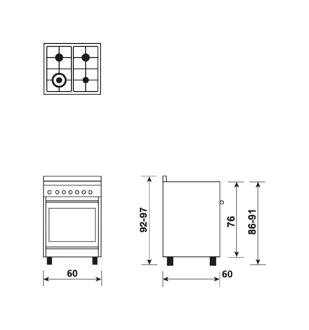 Glem ST664VI Specialista Cucina da accosto cm. 60x60 - 4 fuochi + forno a gas - inox