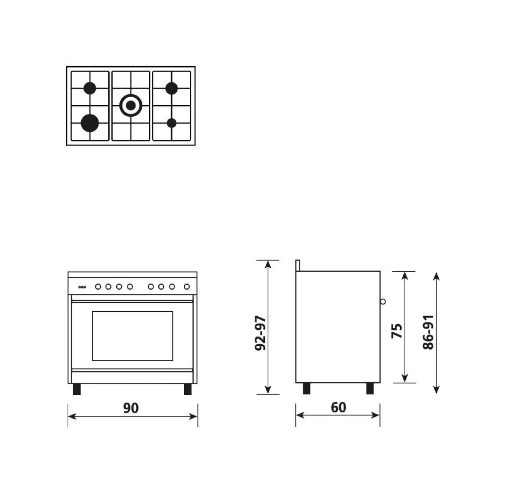 Glem ST965MI Specialista Cucina da accosto cm. 90 - 5 fuochi + forno elettrico - acciaio inox