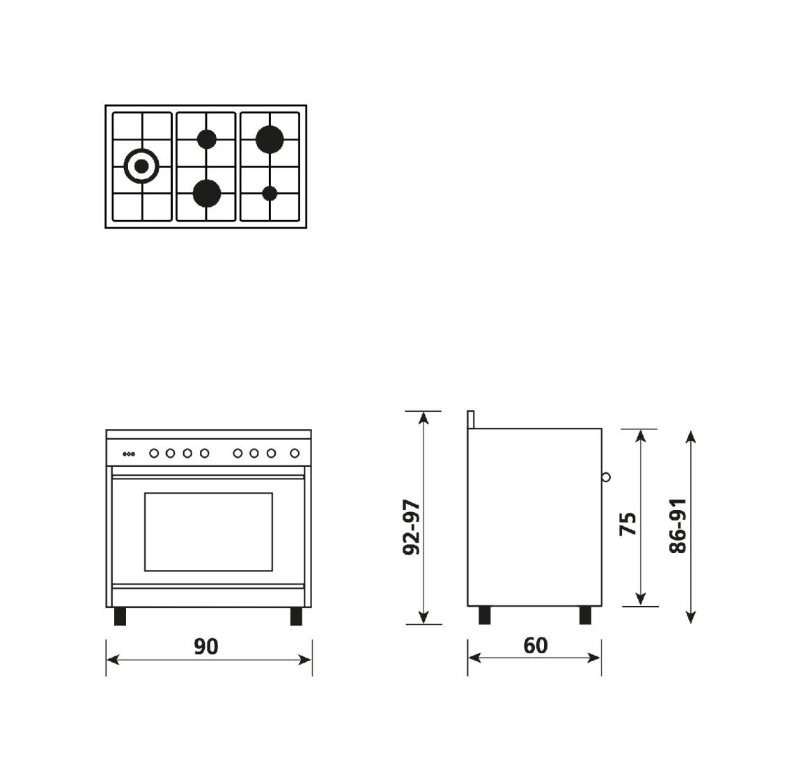 Glem ST96TMI Specialista Cucina da accosto cm. 90 - 5 fuochi + forno elettrico - inox