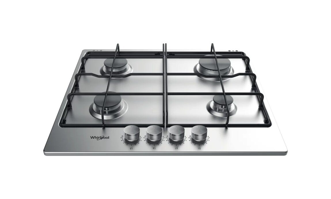 Whirlpool TGML650IX Piano cottura a gas 4 fuochi cm. 58 - acciaio inossidabile