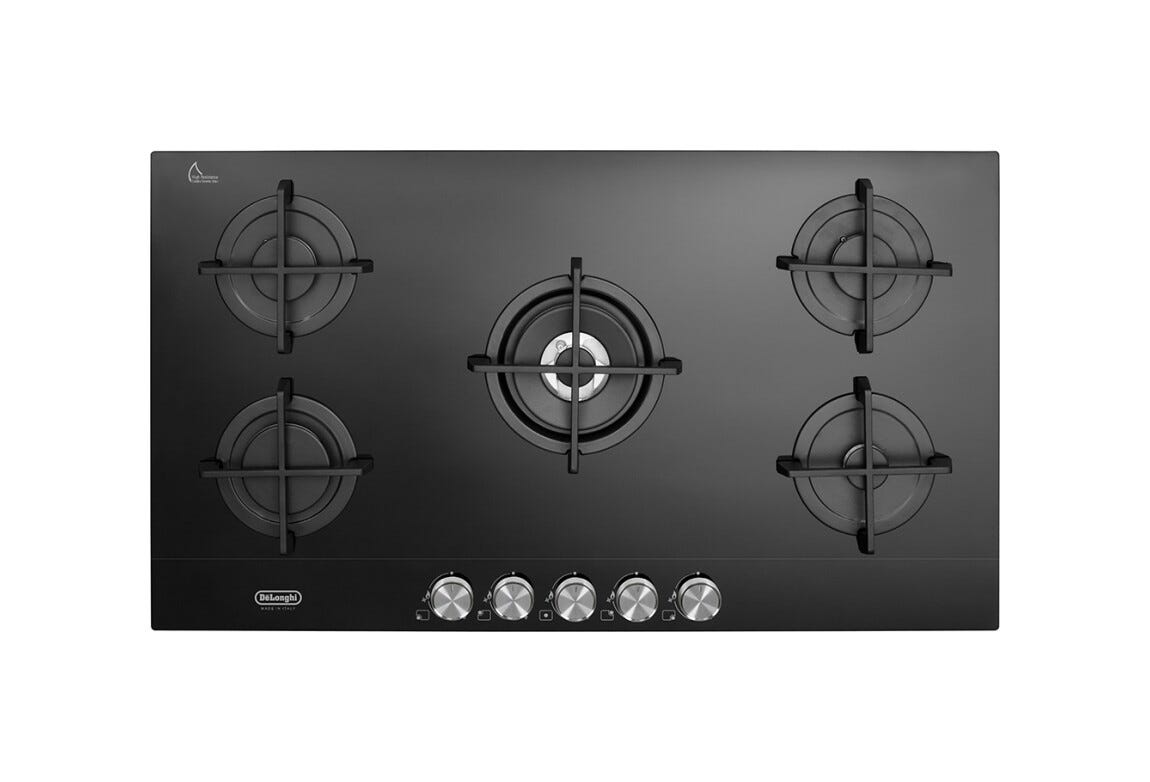De Longhi NSL590NC Life Piano cottura a gas 5 fuochi - cm. 90 - vetroceramica nero