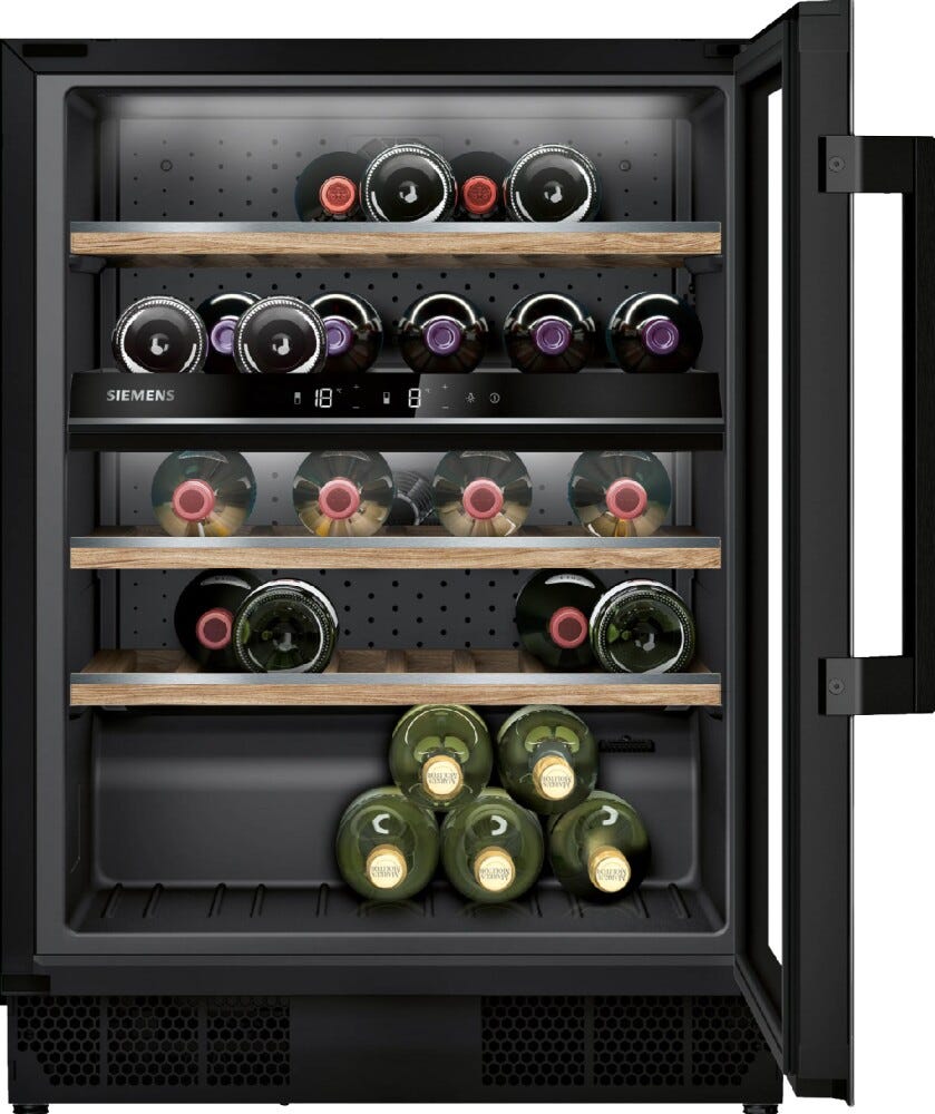 Siemens KU21WAHG0 iQ500 Cantinetta vino da incasso 44 bottiglie, 2 zone temperatura, ripiani rovere, protezione UV, classe G