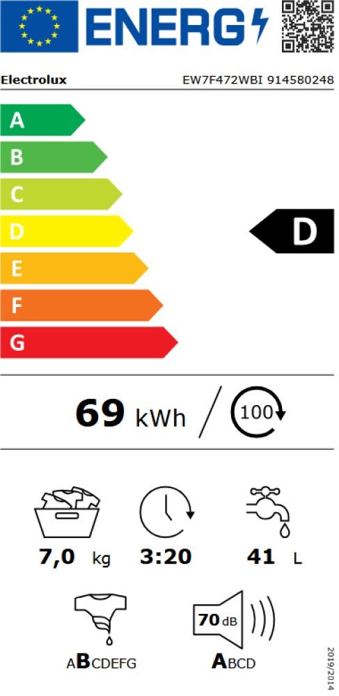 Electrolux EW7F472WBI PerfectCare 700 Vapore PRO Lavatrice da incasso, PerfectCare 700, 7 kg, SteamCare, SensiCare