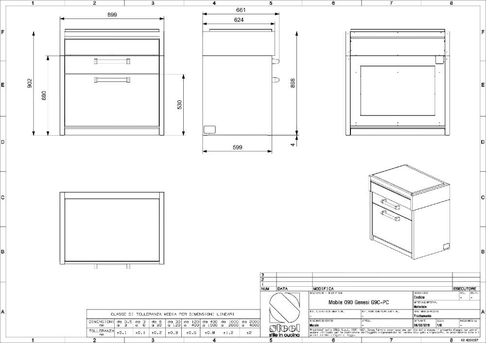 Steel Genesi GQ9C-P Worktables Tavolo da lavoro 90 cm, 2 cassetti push-pull, acciaio inox AISI 304