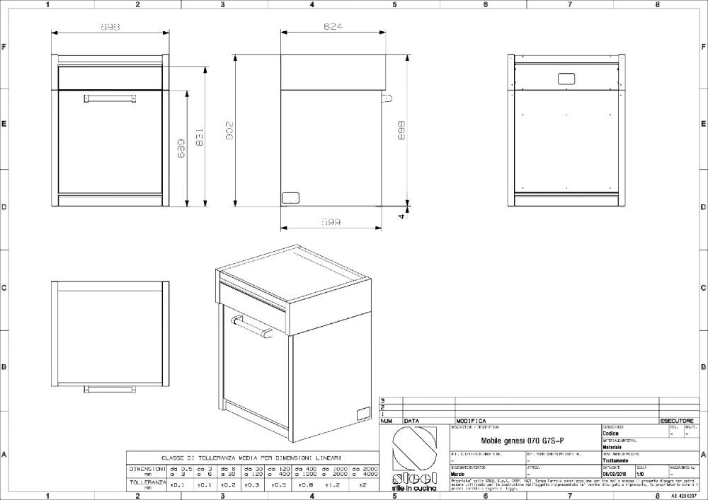 Steel Genesi GQ7S-P Worktables Piano da lavoro 70 cm in acciaio inox con sportelli, sistema modulare professionale