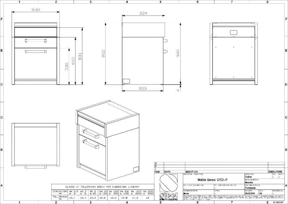 Steel Genesi GQ7C-P Worktables Piano da lavoro 70 cm in acciaio inox con cassetti, sistema modulare professionale