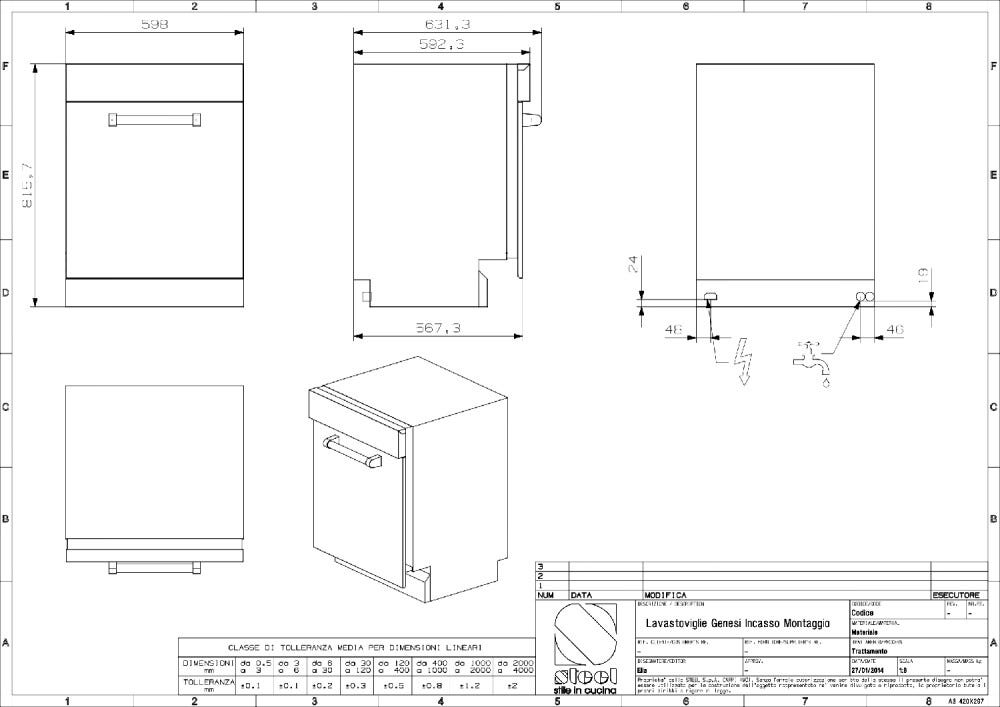Steel Genesi GQLSB-6 Genesi Lavastoviglie da incasso 60 cm, in acciaio inox con piano di lavoro integrato, 9 programmi, 15 coperti