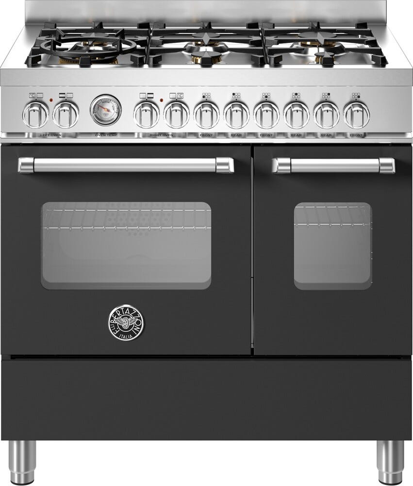 Bertazzoni MAS96L2ENET Master Cucina da accosto 90 cm, 6 fuochi a gas, doppio forno elettrico, nero opaco