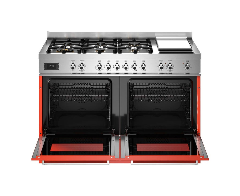 Bertazzoni PRO126G2EART Professional Cucina da accosto 120 cm, 6 fuochi a gas, doppio forno gemello e piastra teppan-yaki, arancione