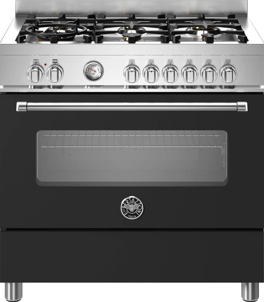 Bertazzoni MAS96L1ENET Master Cucina a libera installazione 90 cm, piano a gas 6 fuochi, forno elettrico multifunzione 103 L, nero