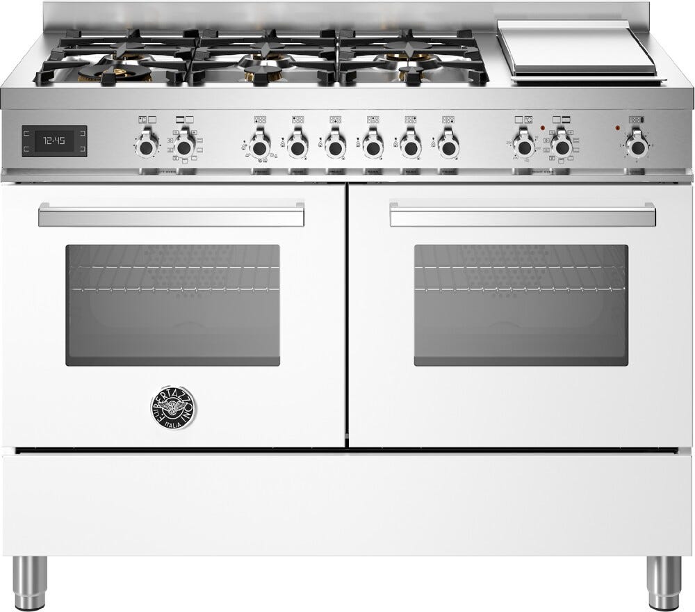Bertazzoni PRO126G2EBIT Professional Cucina a libera installazione 120 cm, 6 fuochi a gas, doppio forno elettrico 69+69 L, bianco