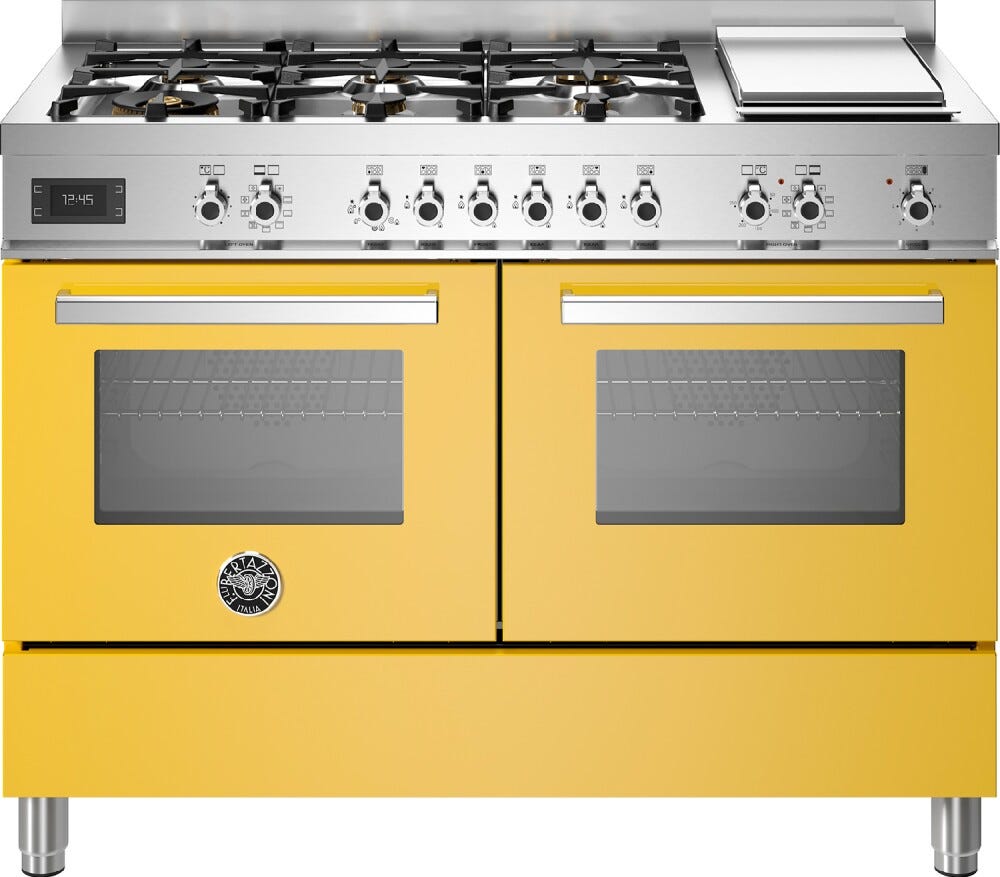 Bertazzoni PRO126G2EGIT Professional Cucina a libera installazione 120 cm, 6 fuochi a gas, doppio forno gemello, giallo