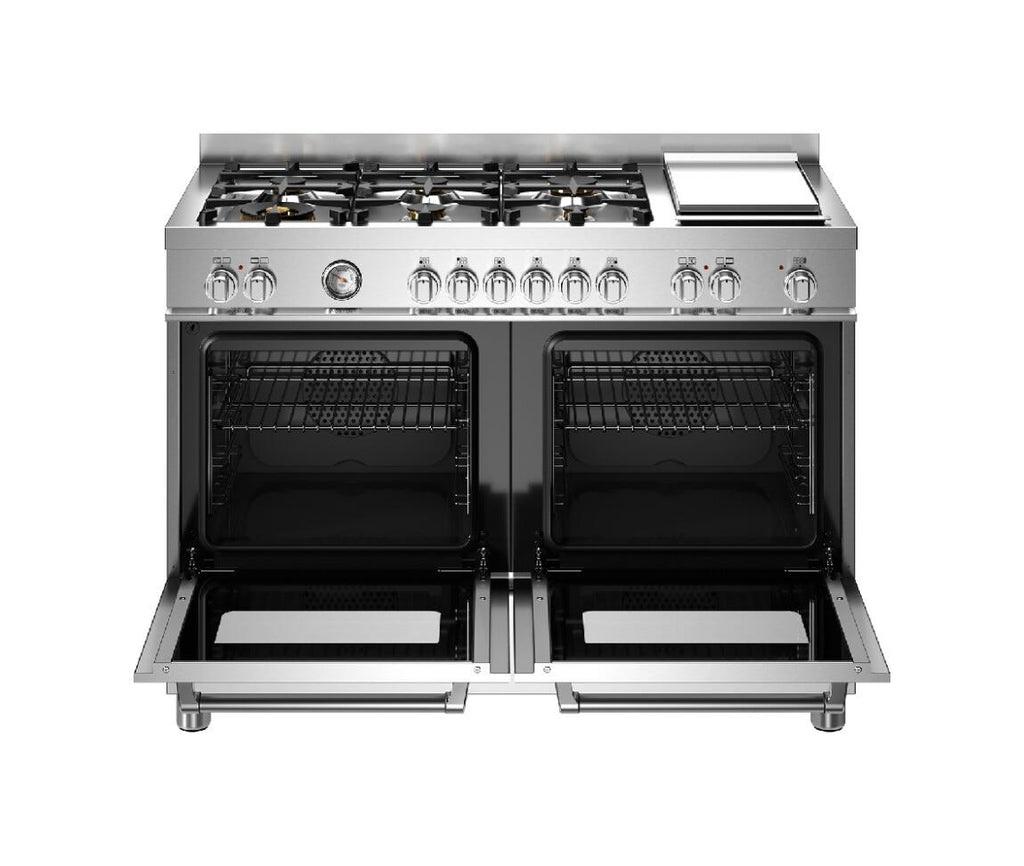 Bertazzoni MAS126G2EXT Master Cucina da accosto 120 cm, 6 fuochi a gas, piastra teppan-yaki e doppi forni elettrici, inox