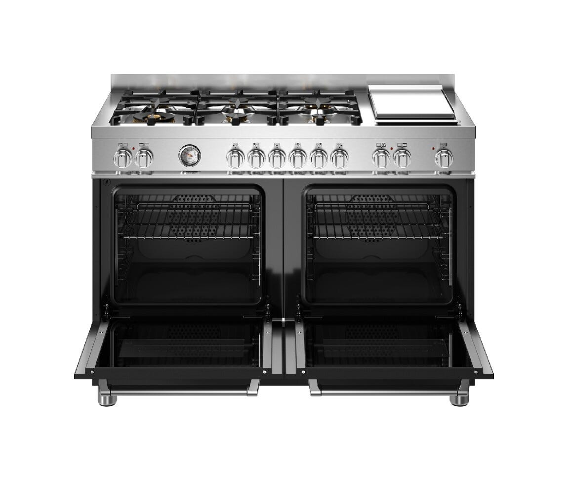 Bertazzoni MAS126G2ENET Master Cucina da accosto 120 cm, 6 fuochi a gas, piastra teppan-yaki e doppi forni elettrici, nero