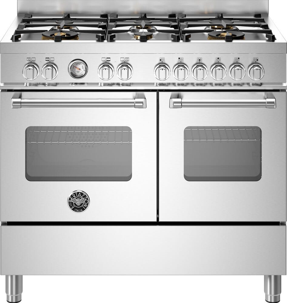 Bertazzoni MAS106L2EXT Master Cucina da accosto 100 cm, 6 fuochi a gas, doppio forno elettrico, inox