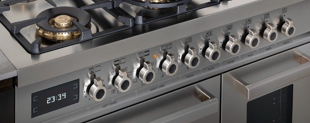 Bertazzoni PRO126G2EXT Professional Cucina da accosto 120 cm, 6 fuochi a gas, piastra Teppan‑yaki e doppio forno elettrico, inox