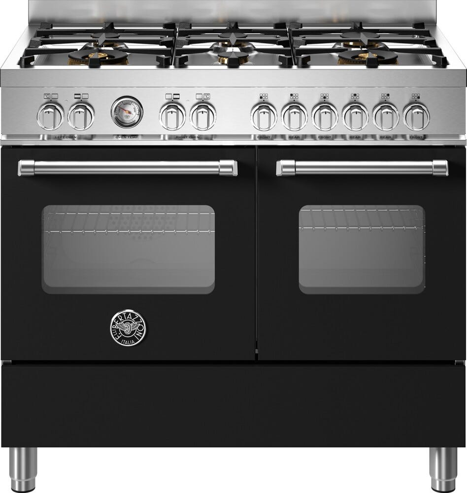 Bertazzoni MAS106L2ENET Master Cucina da accosto 100 cm, 6 fuochi a gas con doppio wok e doppio forno elettrico, nero