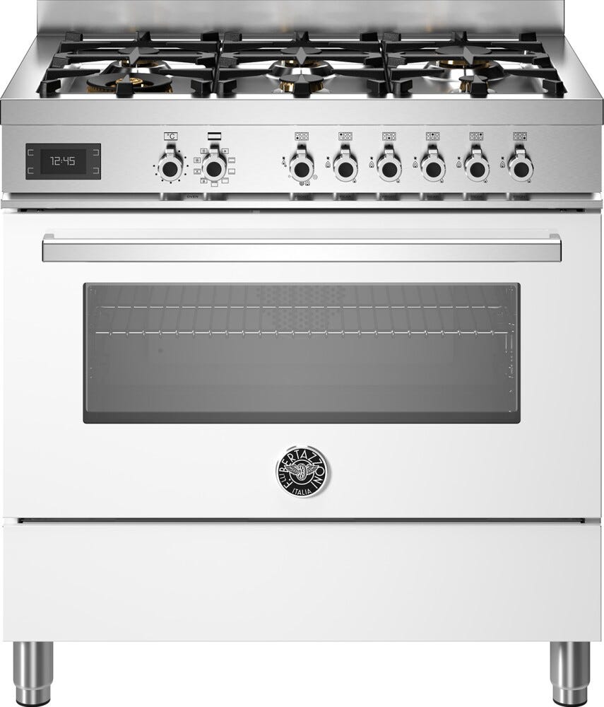 Bertazzoni PRO96L1EBIT Professional Cucina da accosto 90 cm, 6 fuochi a gas con doppio wok, forno elettrico 103 L, bianco