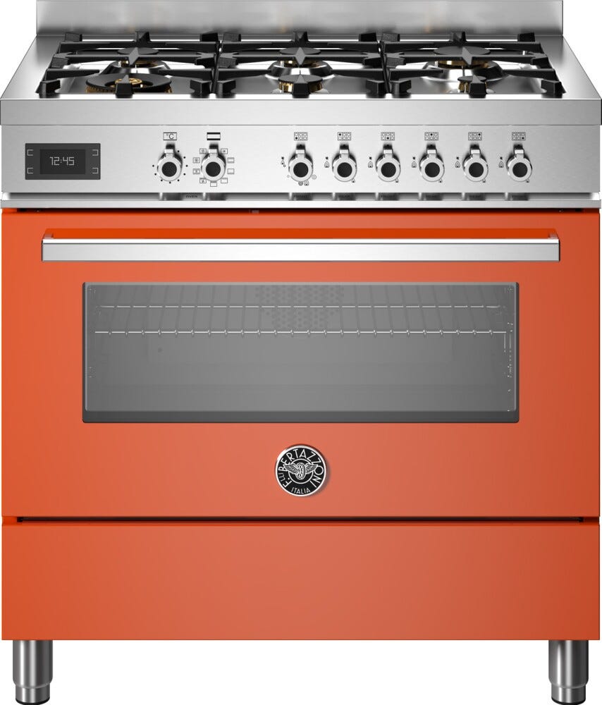 Bertazzoni PRO96L1EART Professional Cucina da accosto 90 cm, 6 bruciatori a gas con doppio wok, forno elettrico 103 L, arancione