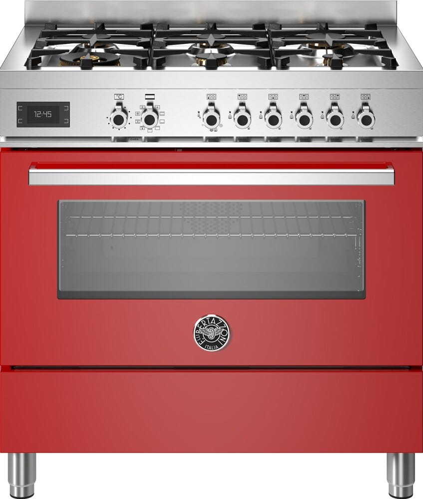 Bertazzoni PRO96L1EROT Professional Cucina da accosto 90 cm, 6 fuochi a gas con doppio wok, forno elettrico multifunzione 103 L, rosso