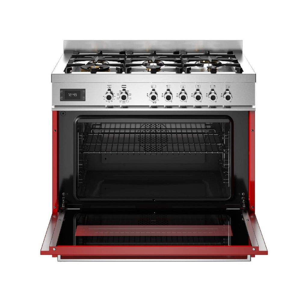 Bertazzoni PRO96L1EROT Professional Cucina da accosto 90 cm, 6 fuochi a gas con doppio wok, forno elettrico multifunzione 103 L, rosso