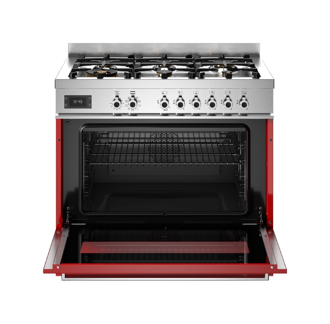 Bertazzoni PRO96L1EROT Professional Cucina da accosto 90 cm, 6 fuochi a gas con doppio wok, forno elettrico multifunzione 103 L, rosso