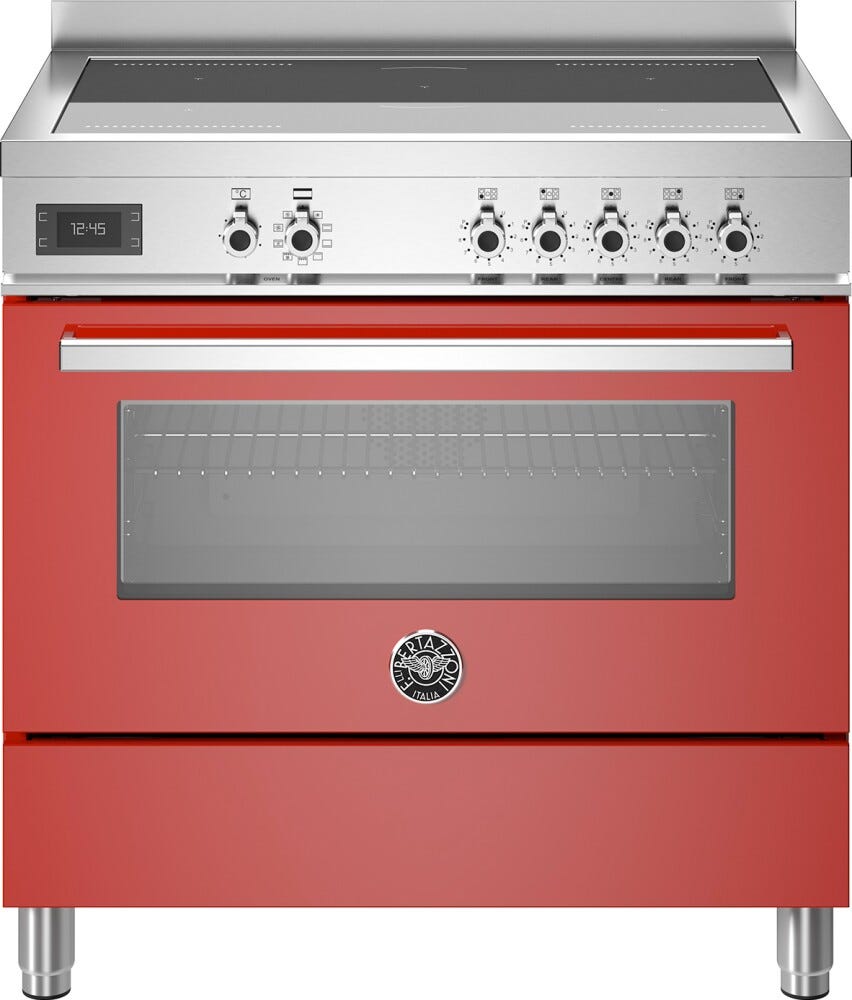 Bertazzoni PRO95I1EROT Professional Cucina da accosto 90 cm, 5 zone a induzione con 2 zone flex e forno elettrico 103 L, rosso