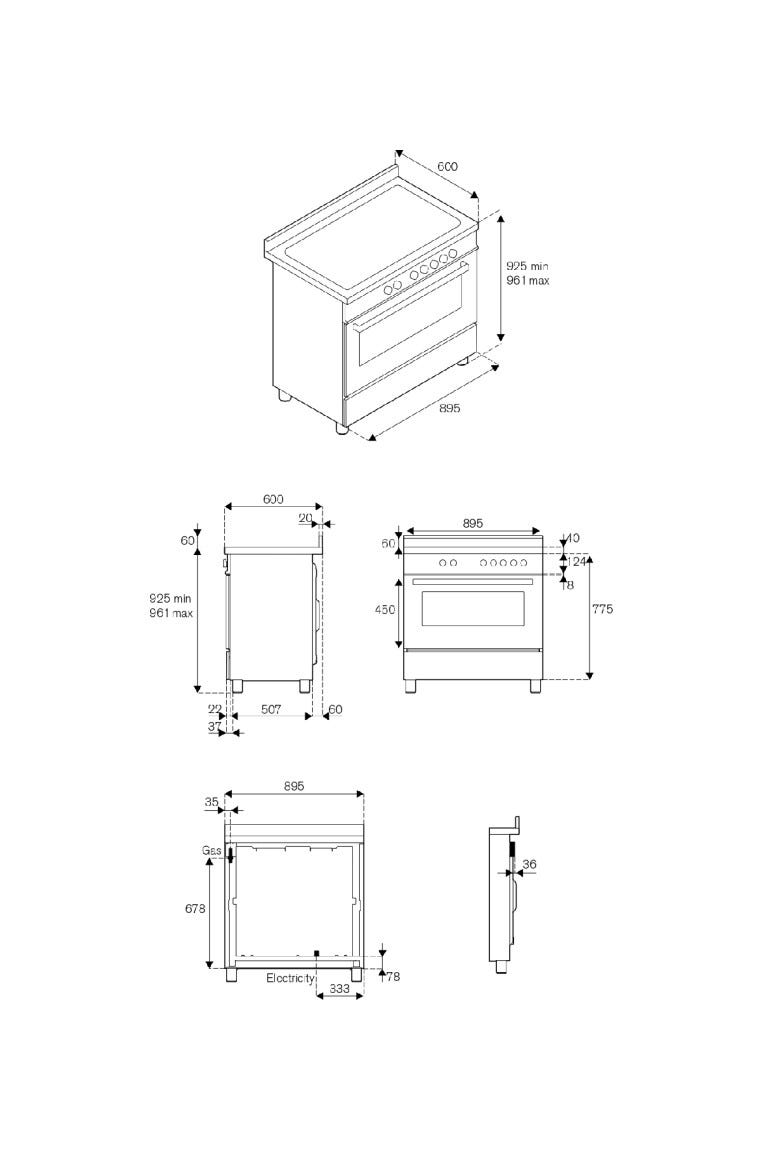 Bertazzoni PRO95I1EXT Professional Cucina da accosto 90 cm, 5 zone a induzione con 2 zone flex e forno elettrico 103 L, inox