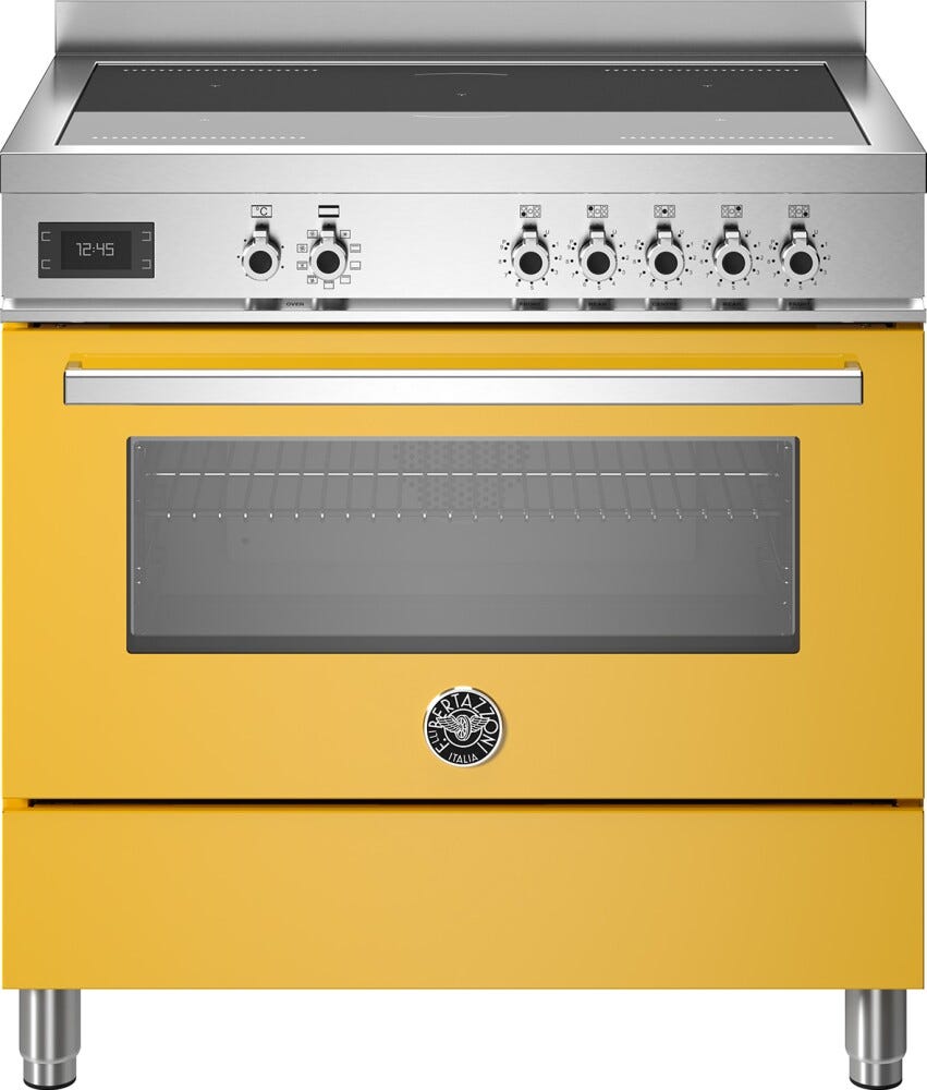 Bertazzoni PRO95I1EGIT Professional Cucina da accosto 90 cm, 5 zone a induzione con 2 zone flex e forno elettrico 103 L, giallo
