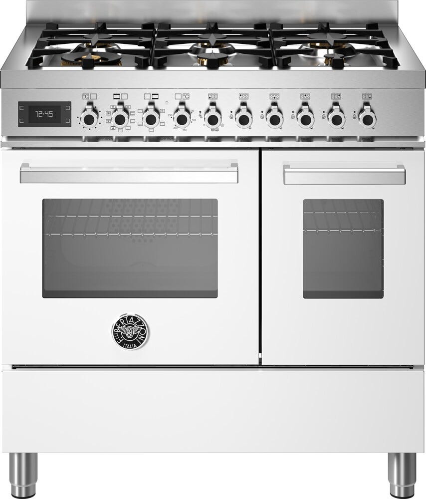 Bertazzoni PRO96L2EBIT Professional Cucina da accosto 90 cm, 6 bruciatori in ottone, doppio forno elettrico multifunzione, bianco
