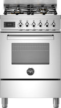 Bertazzoni PRO64L1EXT Professional Cucina da accosto 60 cm, 4 fuochi a gas con doppio wok 5 kW, forno elettrico multifunzione 69 L, inox