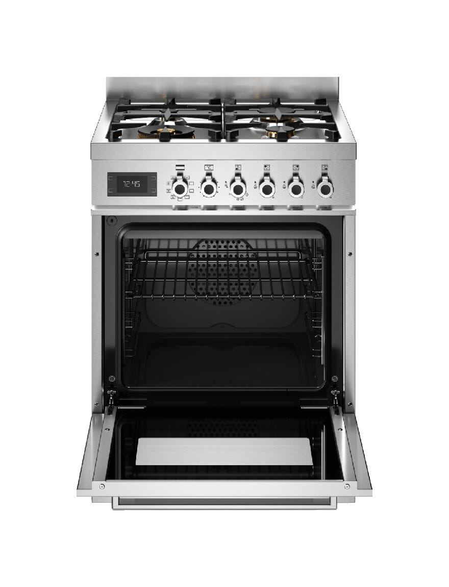 Bertazzoni PRO64L1EXT Professional Cucina da accosto 60 cm, 4 fuochi a gas con doppio wok 5 kW, forno elettrico multifunzione 69 L, inox