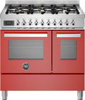 Bertazzoni PRO96L2EROT Professional Cucina da accosto 90 cm, 6 bruciatori in ottone, doppio forno elettrico multifunzione, rosso