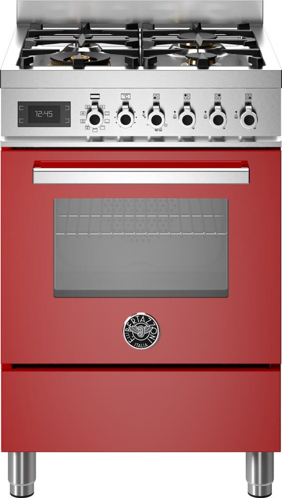 Bertazzoni PRO64L1EROT Professional Cucina da accosto cm. 60 con 4 fuochi a gas + forno elettrico, rosso