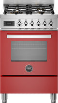 Bertazzoni PRO64L1EROT Professional Cucina da accosto cm. 60 con 4 fuochi a gas + forno elettrico, rosso