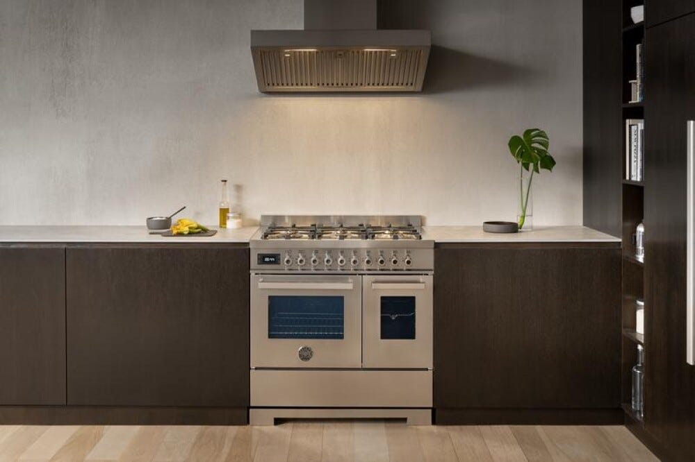 Bertazzoni PRO96L2EXT Professional Cucina da accosto 90 cm, 6 bruciatori in ottone, doppio forno elettrico multifunzione, inox
