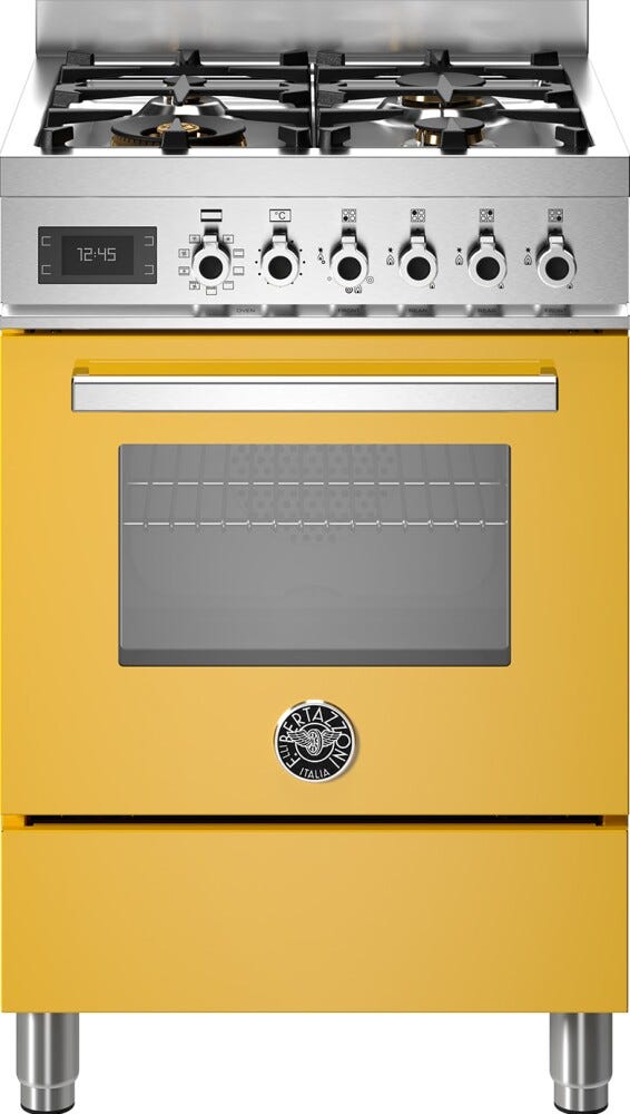 Bertazzoni PRO64L1EGIT Professional Cucina da accosto cm. 60 con 4 fuochi a gas + forno elettrico, giallo