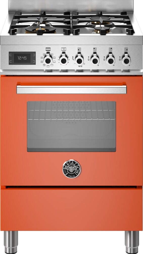 Bertazzoni PRO64L1EART Professional Cucina da accosto cm. 60 con 4 fuochi a gas + forno elettrico, arancione