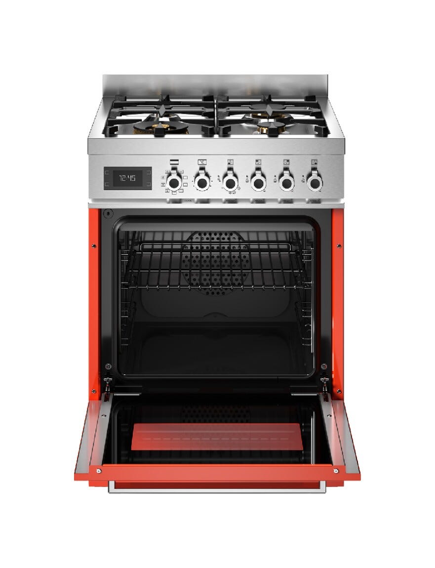 Bertazzoni PRO64L1EART Professional Cucina da accosto cm. 60 con 4 fuochi a gas + forno elettrico, arancione