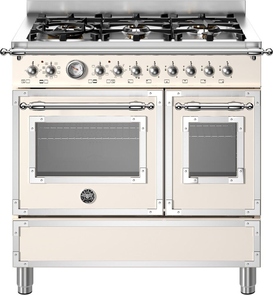 Bertazzoni HER96L2EAVT Heritage Cucina da accosto 90 cm, 6 fuochi a gas, doppio forno elettrico, avorio