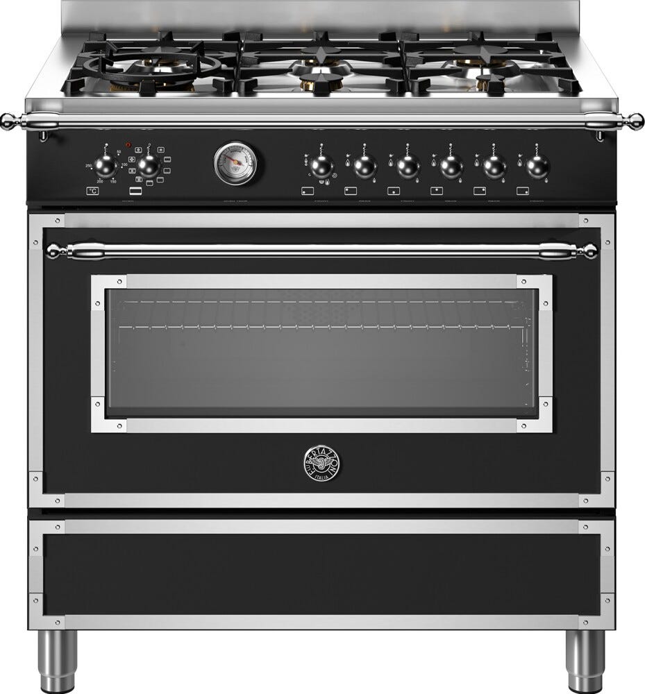 Bertazzoni HER96L1ENET Heritage Cucina da accosto 90 cm, 6 fuochi a gas, forno elettrico multifunzione, nero