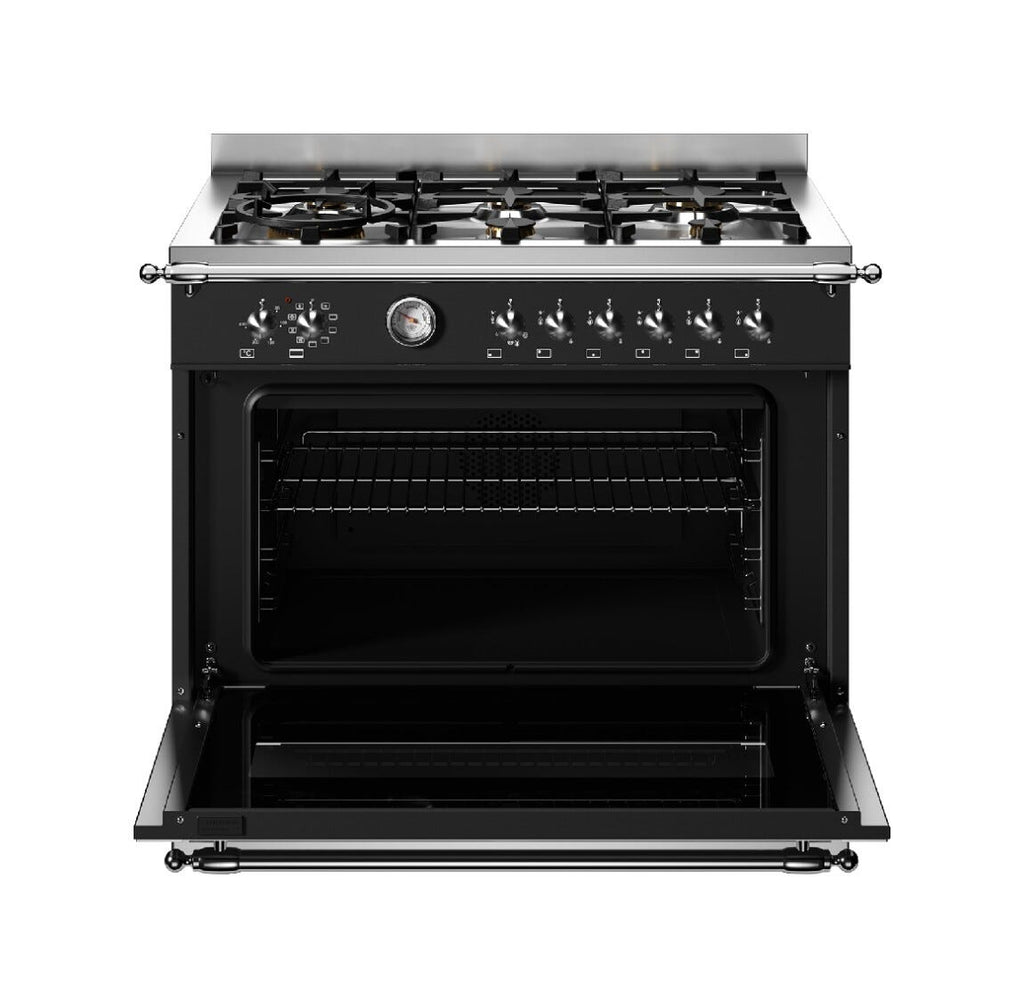 Bertazzoni HER96L1ENET Heritage Cucina da accosto 90 cm, 6 fuochi a gas, forno elettrico multifunzione, nero