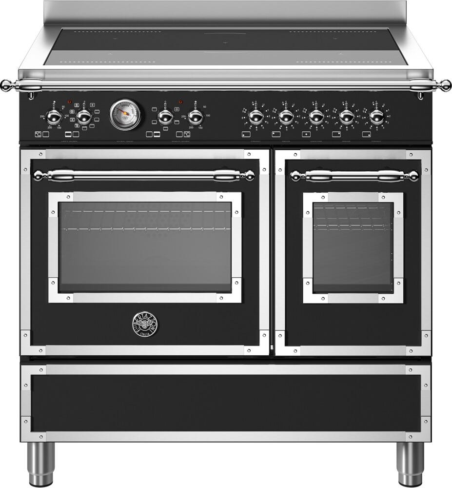 Bertazzoni HER95I2ENET Heritage Cucina da accosto 90 cm con piano a induzione 5 zone e doppio forno elettrico multifunzione, nero
