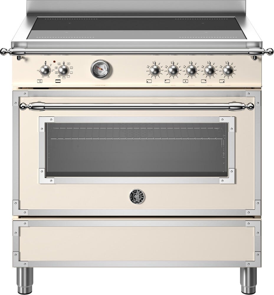Bertazzoni HER95I1EAVT Heritage Cucina da accosto 90 cm con piano induzione 5 zone e forno elettrico multifunzione da 103 litri, avorio