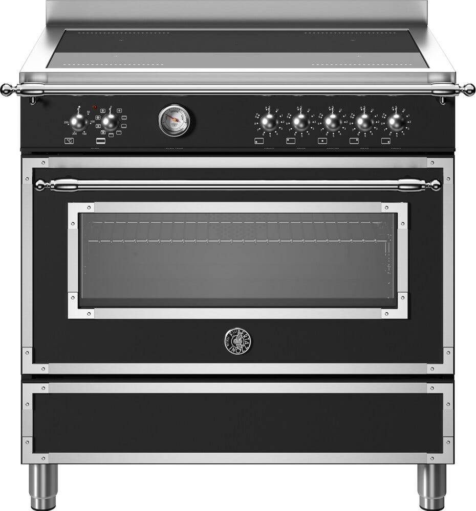Bertazzoni HER95I1ENET Heritage Cucina da accosto 90 cm con piano induzione 5 zone e forno elettrico multifunzione da 103 litri, nero