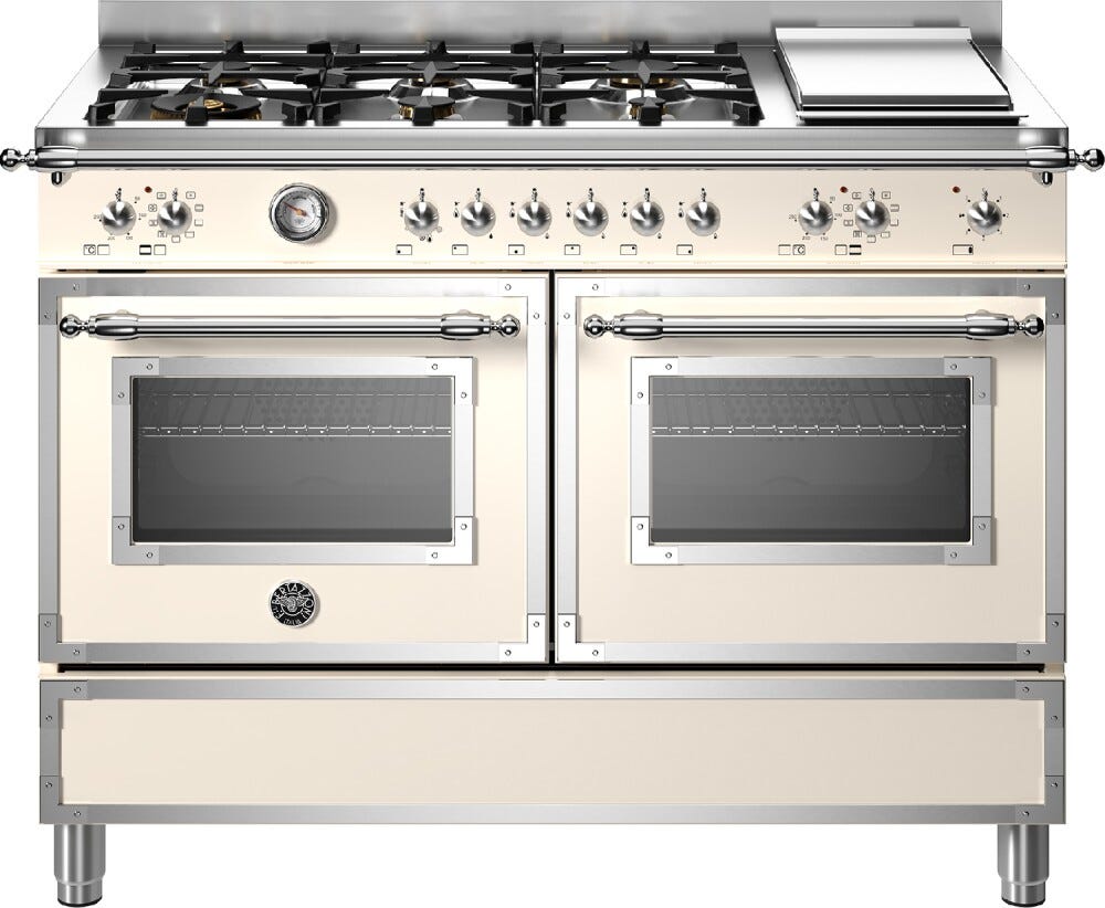 Bertazzoni HER126G2EAVT Heritage Cucina da accosto cm. 120 - 6 fuochi a gas + piastra + 2 forni elettrici - avorio
