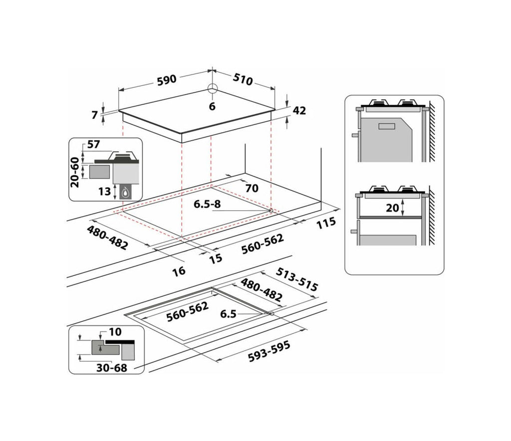 Whirlpool GOFL 629/WH Piano a cottura a gas cm. 59 - vetroceramica bianco
