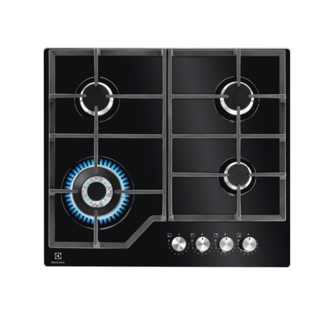 Electrolux KGG64362K 600 Piano cottura a gas, 4 fuochi, SpeedBurner, griglie in ghisa, StepPower, vetro nero