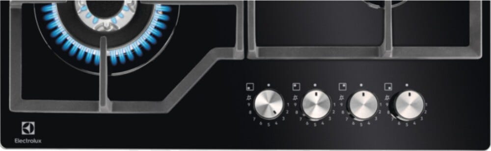 Electrolux KGG64362K 600 Piano cottura a gas, 4 fuochi, SpeedBurner, griglie in ghisa, StepPower, vetro nero